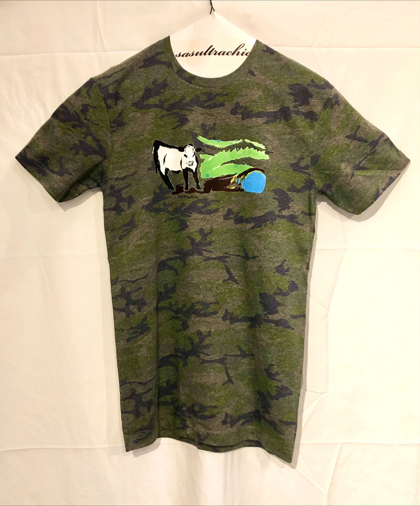Cow Print Adult Tee - Green Camo