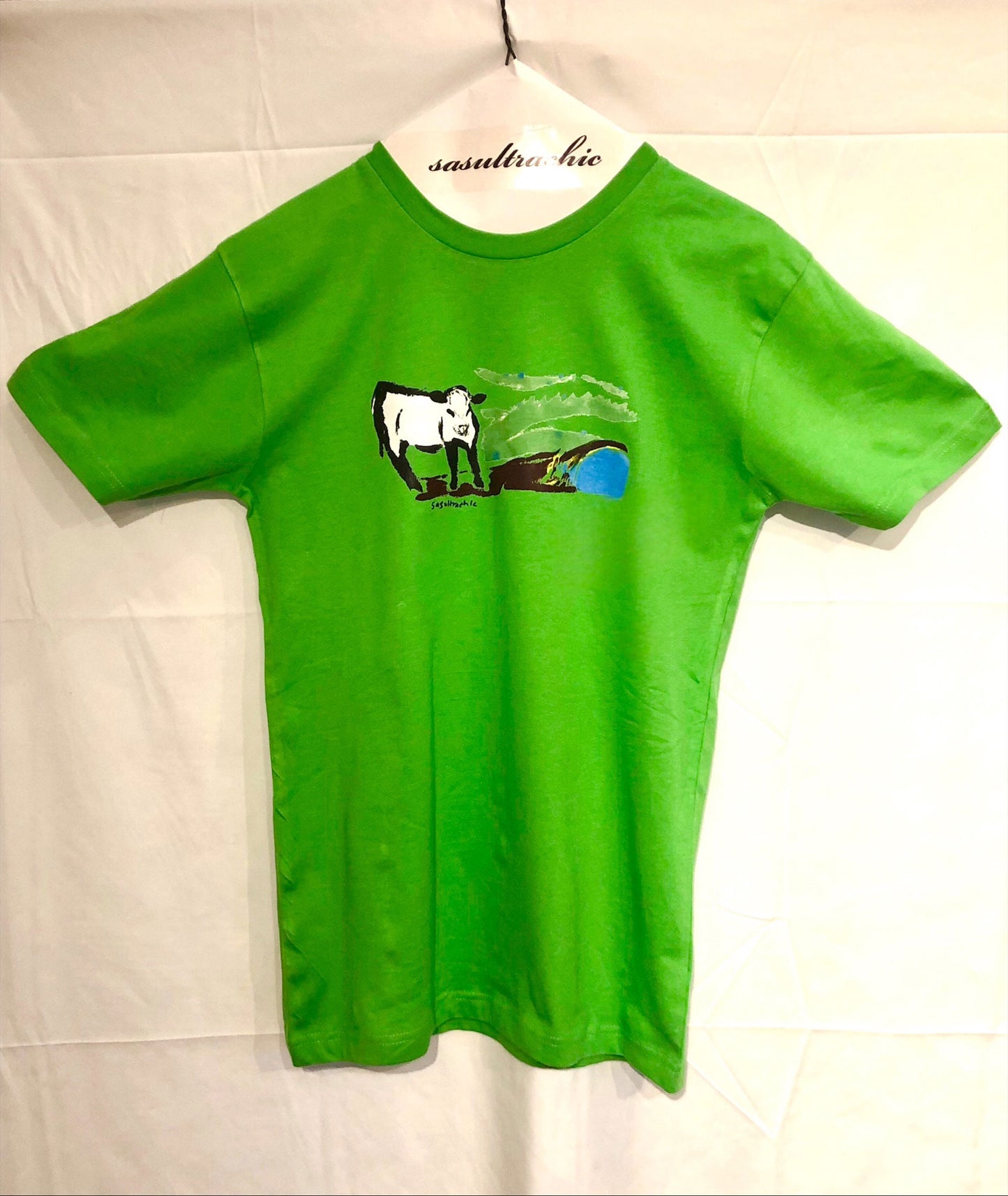 Cow Print Adult Tee - Bright Green
