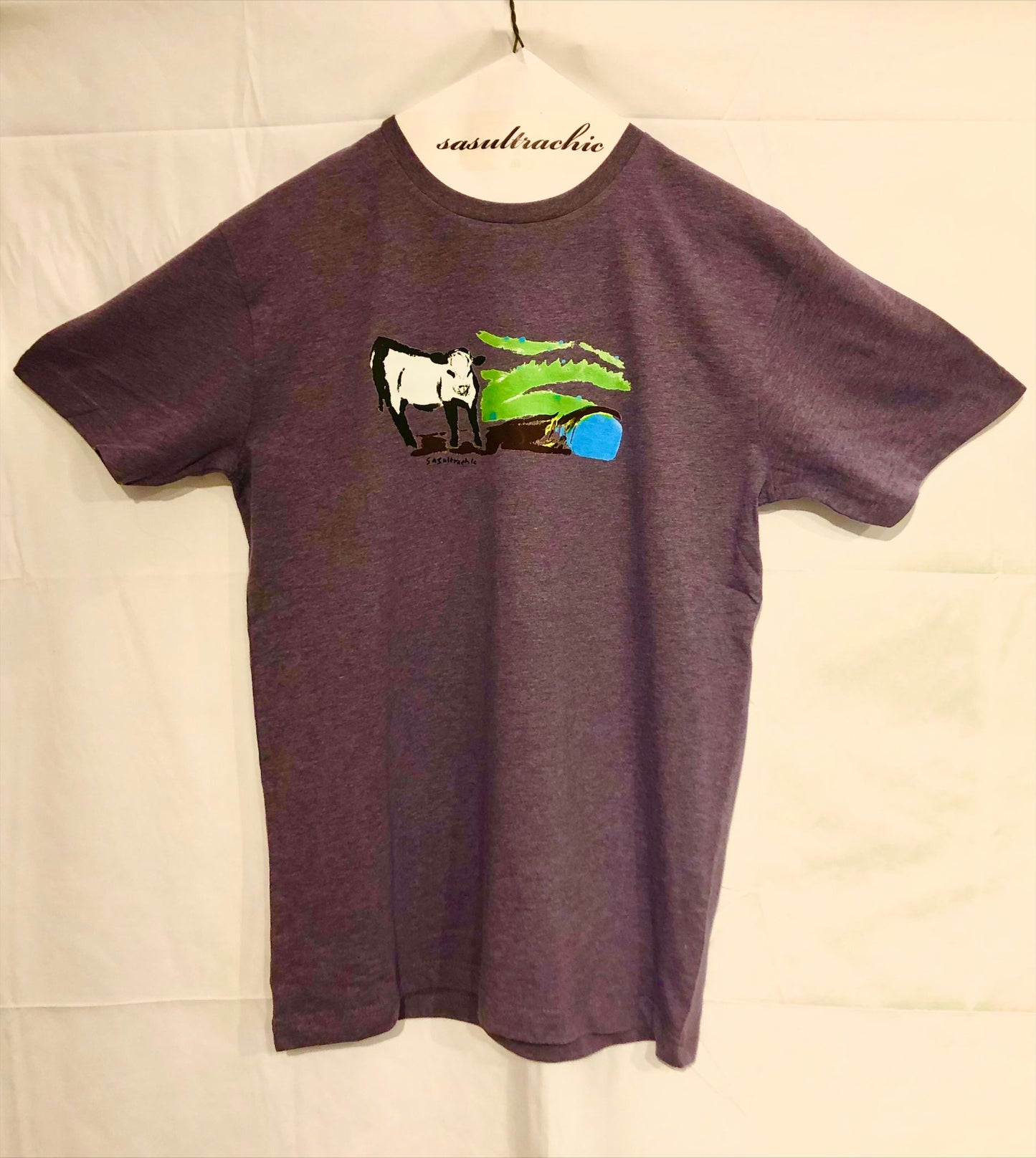 Cow Print Youth Tee - Purple Heather