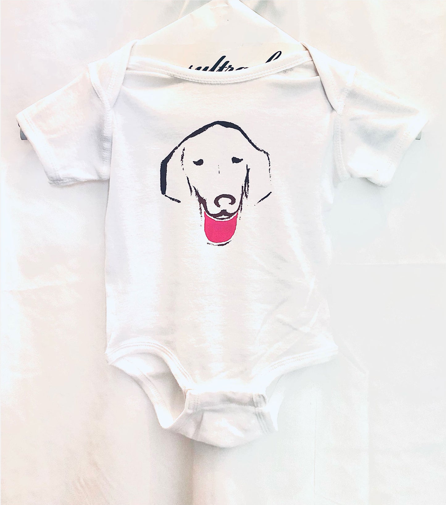 Dog Pink Tongue Onesie - White