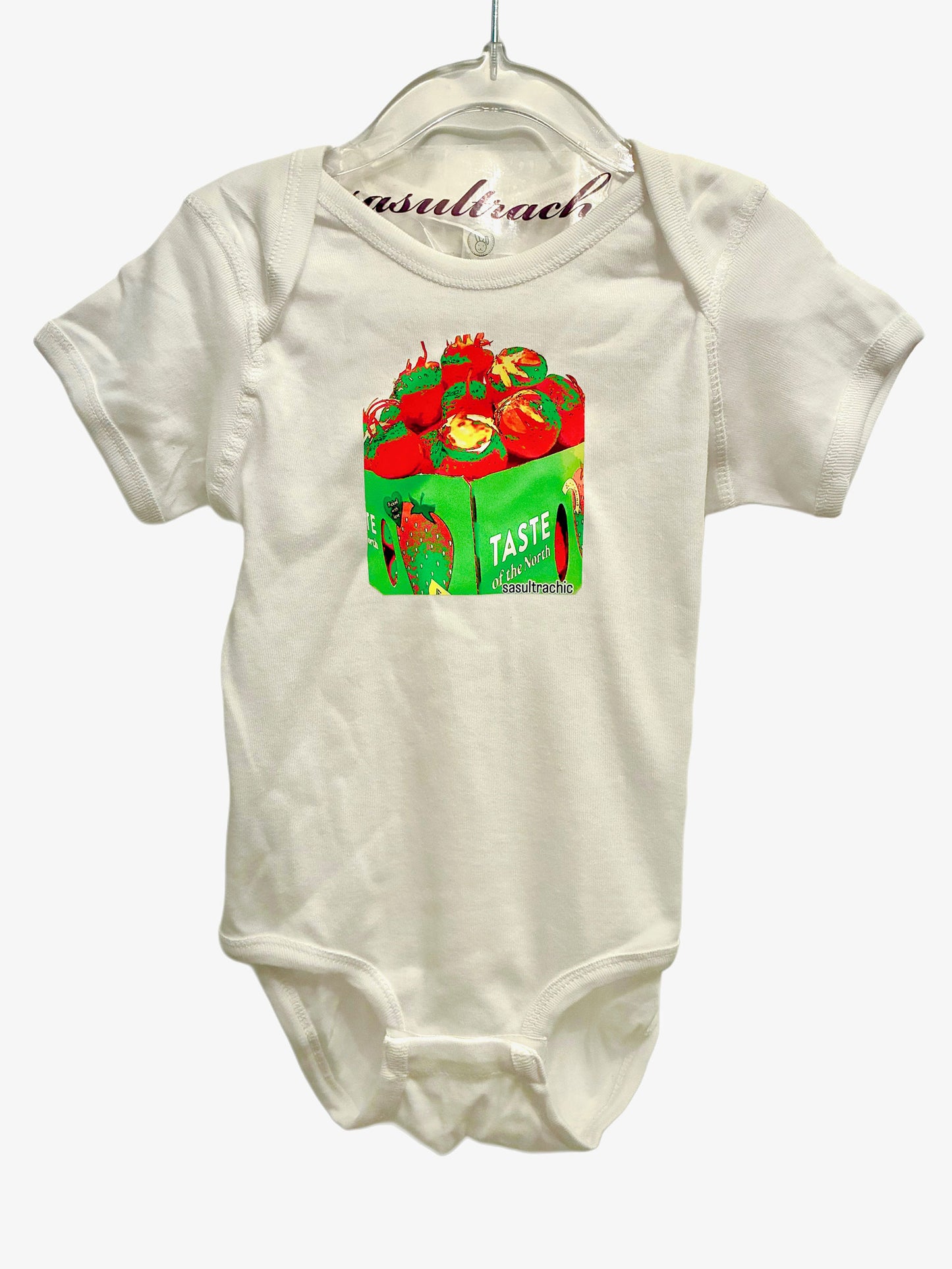 Green Strawberry Onesie - White
