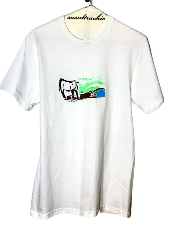 Cow Print Adult Tee -  White