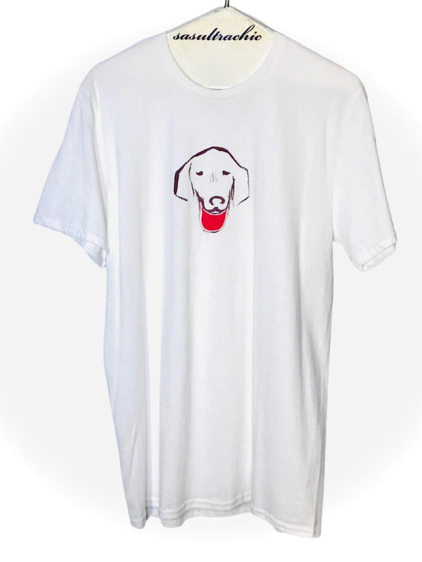 Dog Red Tongue Adult Tee - White