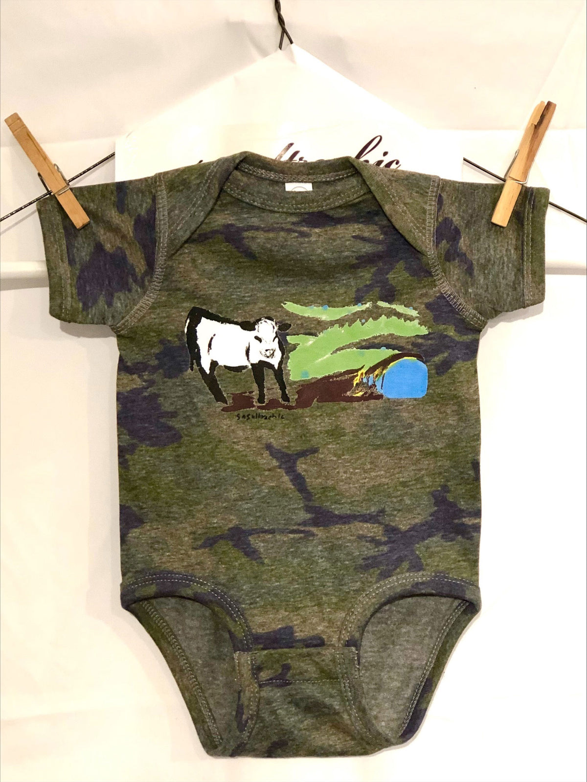Cow Print Onesie - Green Camo