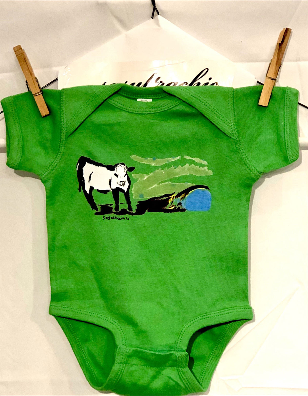 Cow Print Onesie - Bright Green