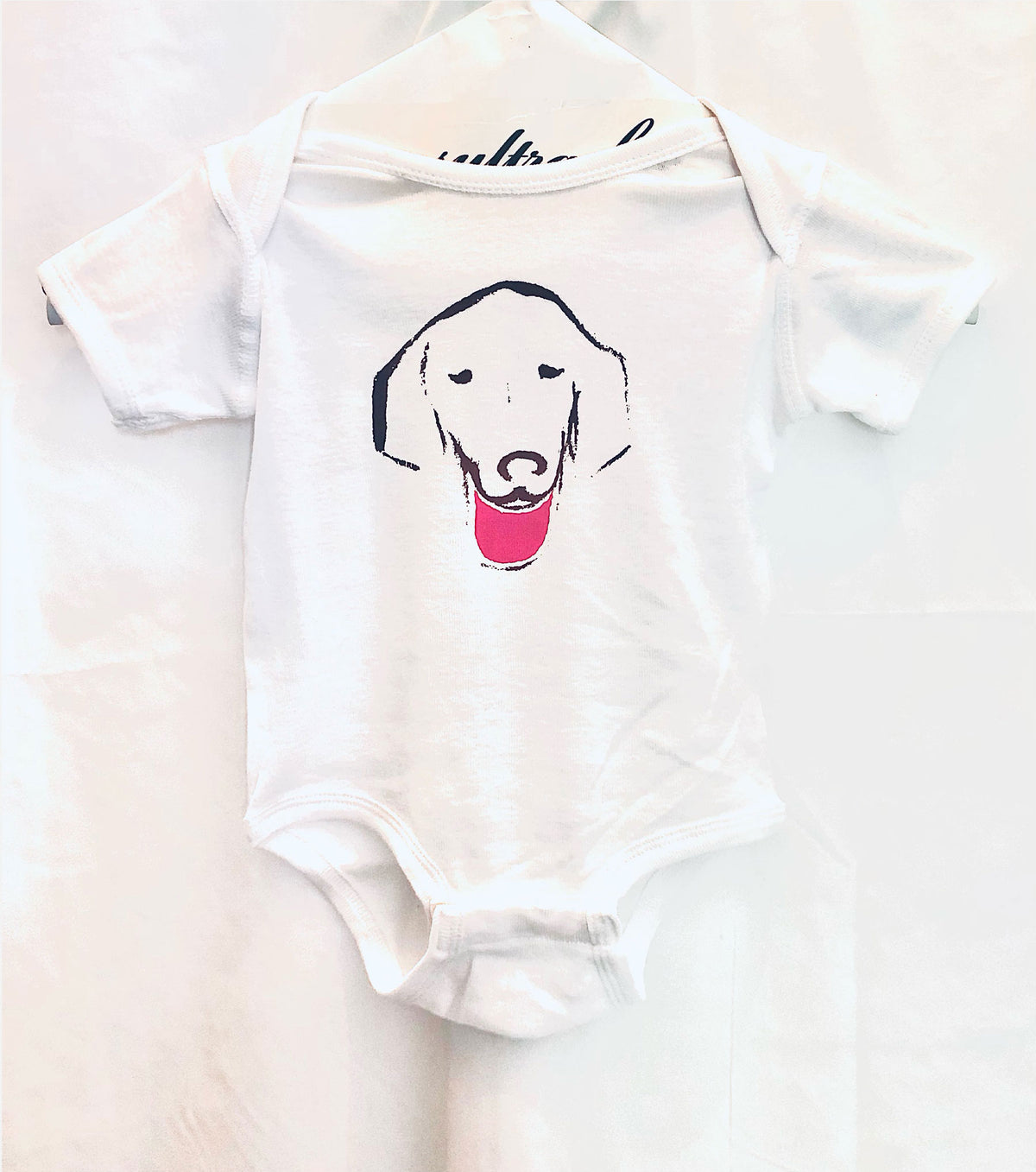 Dog Pink Tongue Onesie - White