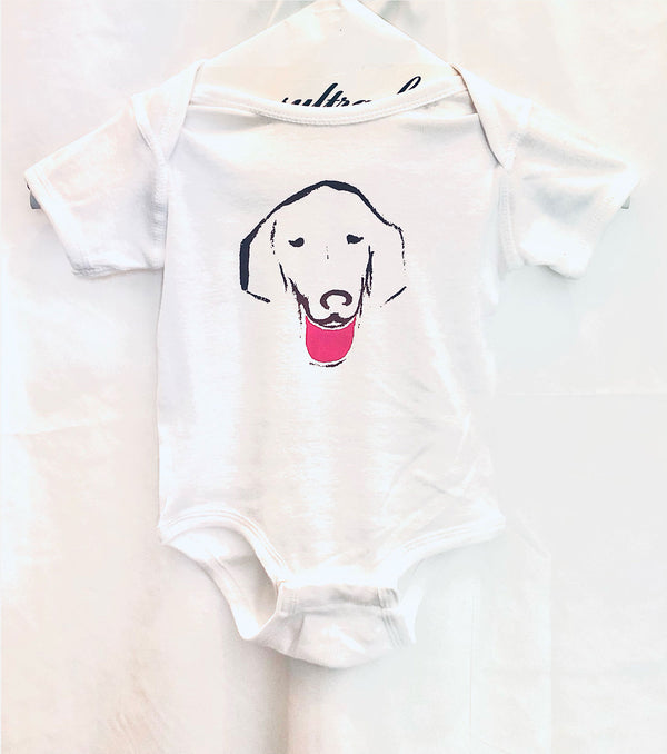 Dog Pink Tongue Onesie - White