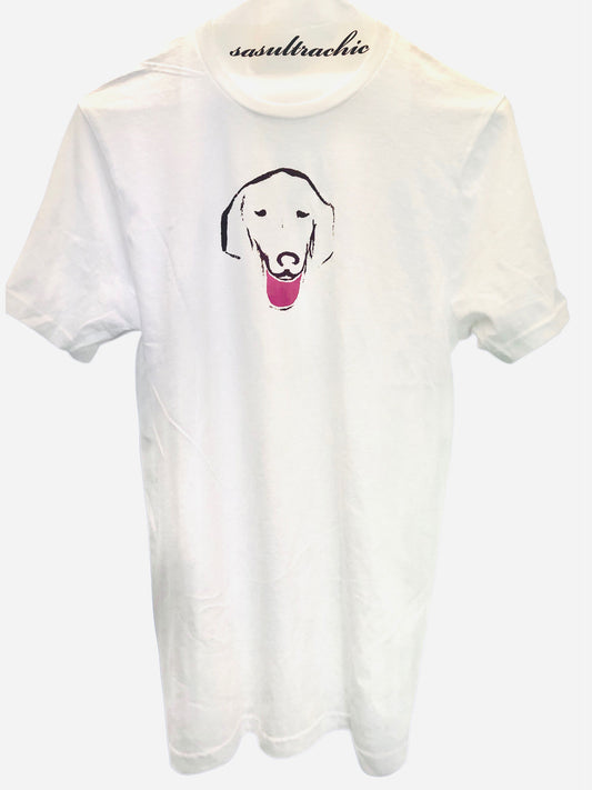 Dog Pink Tongue Adult Tee - White